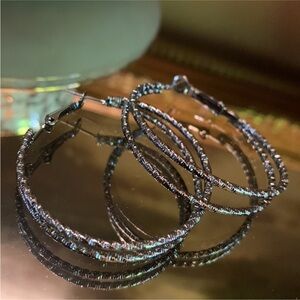 Hematite Sparkling Double Hoop Earrings